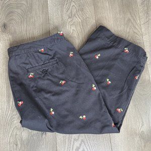 Casablanca Sport Capri Pants Womens 14 Black Embroidered Pink Red Cherries